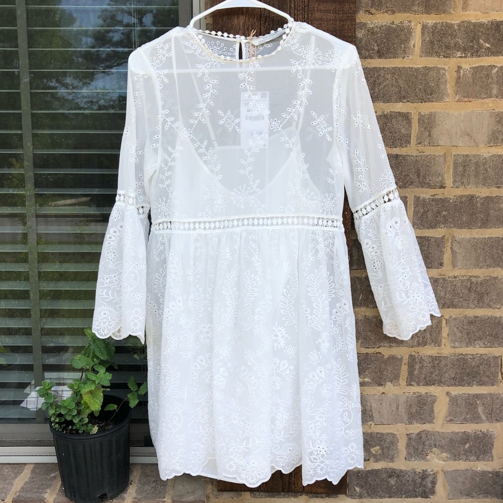 NWOT Zara White Perforated & Embroidered Dress